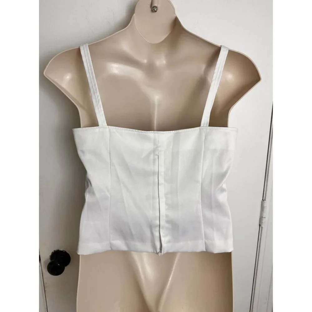 White Satin Sleeveless V-Neck Top Size 12 #0679 - Picture 4 of 6